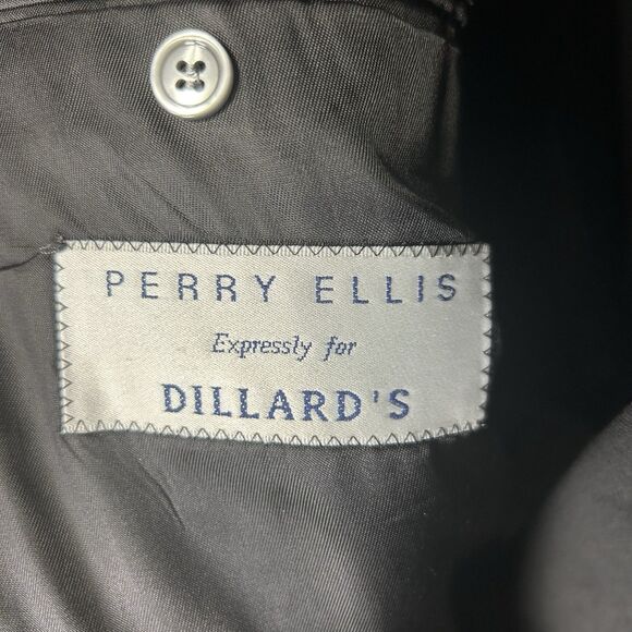 Perry Ellis Men’s Gold Button Double Breasted Black Dress Coat - Picture 7 of 7